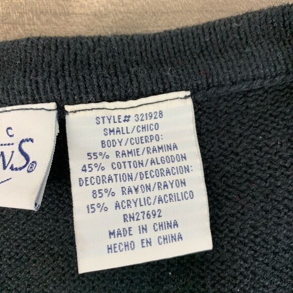 VTG Basic Edition Ugly Sweater Cardigan Holiday Embroidered Poinsettias Small - Picture 8 of 10